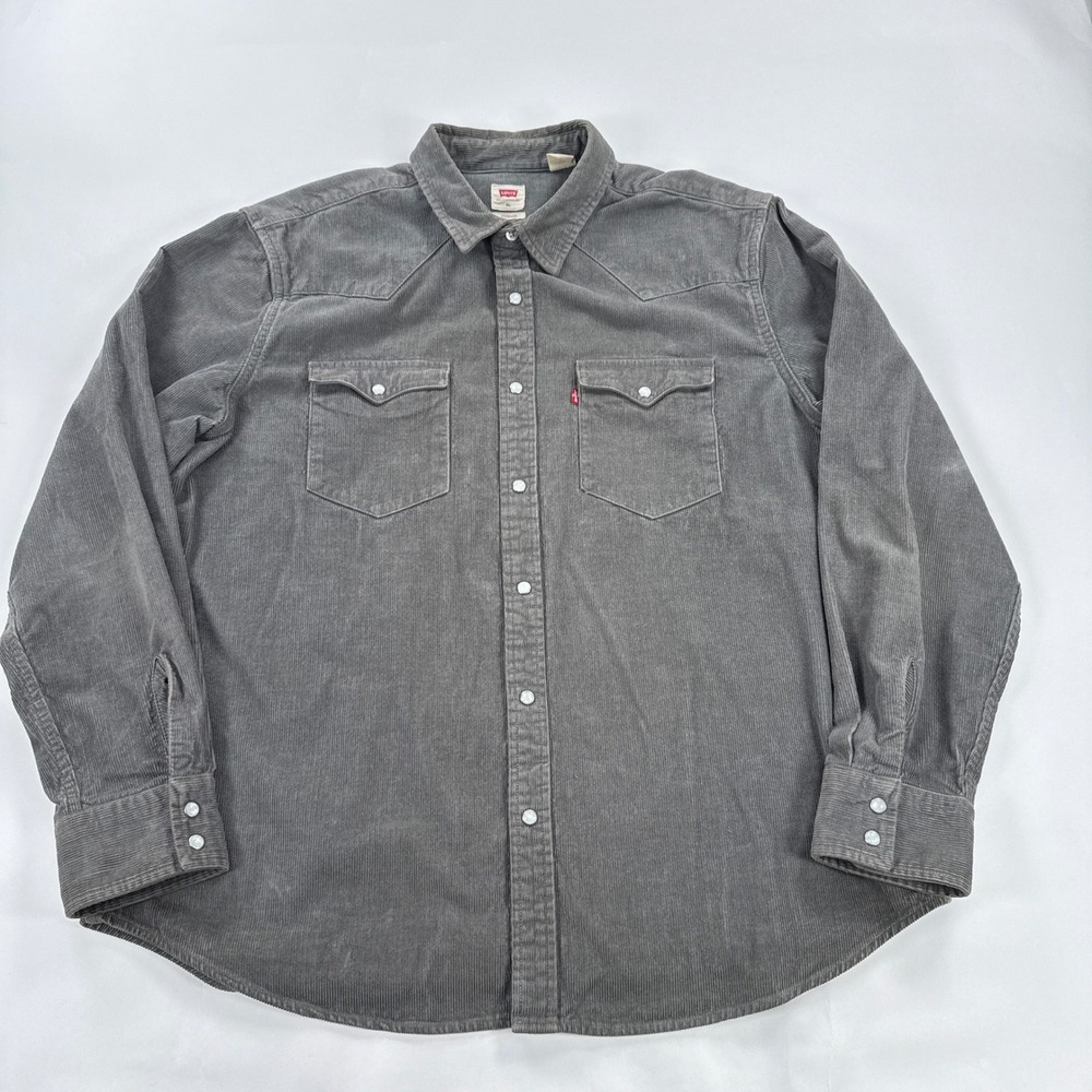 Levi's Mens Shirt XL Gray Corduroy Western Pearl Snap Long Sleeve Workwear